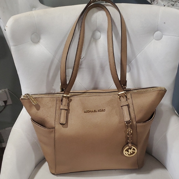 Michael Kors Handbags - Michael Kors Tan Leather Tote with Signature Charm